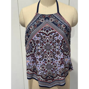 Women's Unbranded Purple Navy Floral print Halter Swim tankini top M